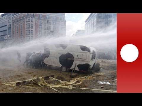 farmers angry protest caught on camera brussels